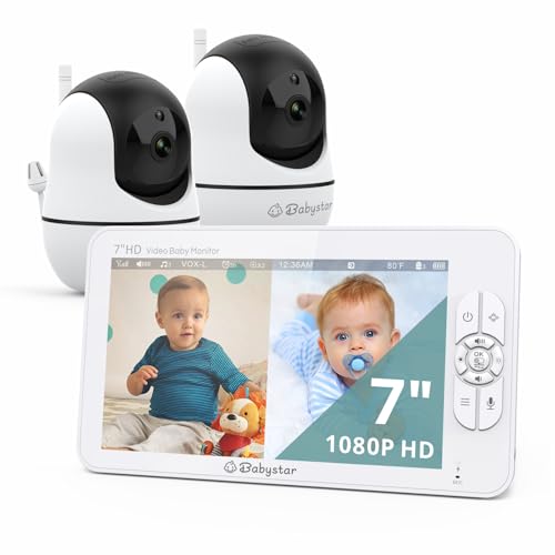 Babystar Babyphone mit 2 Kameras 7 Zoll 1080P Split-Screen-Video-Babyphone mit integriertem Weitwinkelobjektiv,Infrarot Nachtsicht, Zwei-Wege-Audio-und VOX-Modu, Kein WLAN Babystar Babyphone mit 2 Kameras 7 Zoll 1080P Split-Screen-Video-Babyphone mit integriertem Weitwinkelobjektiv,Infrarot Nachtsicht, Zwei-Wege-Audio-und VOX-Modu, Kein WLAN von Babystar