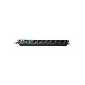 Bachmann 48,30cm (19)-Steckdosenleiste ÜSS, ALU, 7-fach, s schwarz, Schutzkontakt, 2 m, 1HE, mit SchalterMit Überspannungsschutz 6,5 kA, optische Funktions- und Ausfallanzeige (333.535) von Bachmann