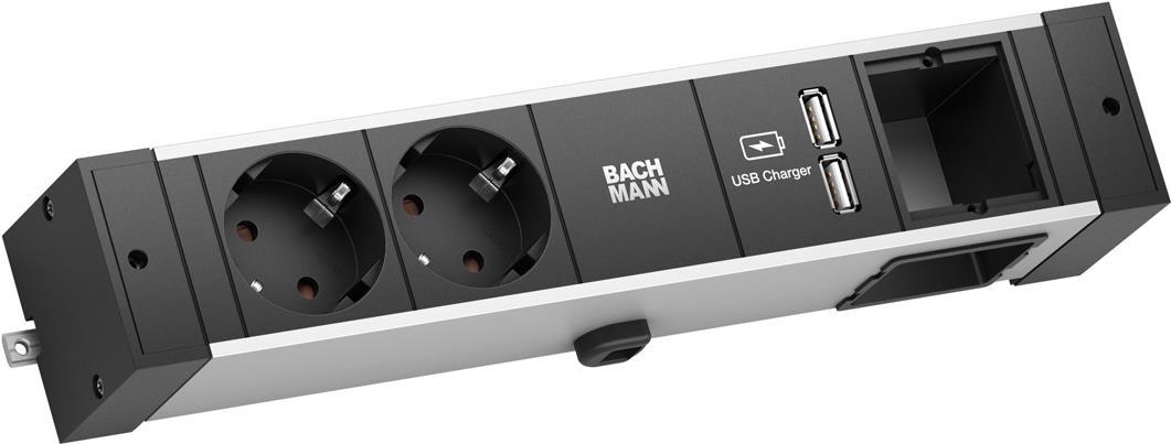 Bachmann DESK Rail - Verlängerungsschnur - Ausgangsanschlüsse: 2 (2 x USB, 2 x Type F) - Grau, Schwarz (941.001) von Bachmann