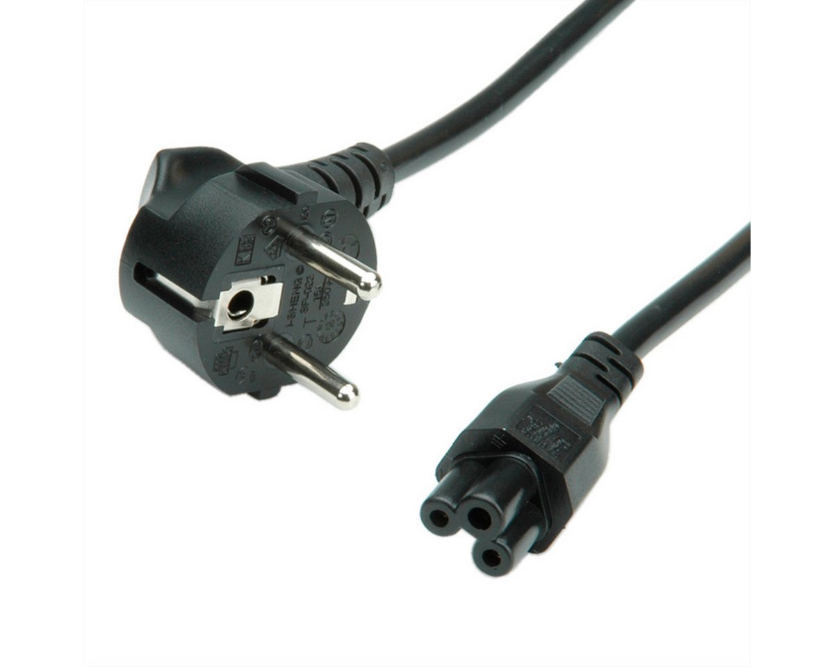 Bachmann H05VV-F 3G0,75mm² sw L:1,0m IEC C5/CEE7/7 Stromkabel, Schutzkontakt, CEE 7/7, Typ-E/F Männlich (Stecker), IEC320 C5, Notebook, „Mickymaus“, 2,5A Weiblich (Buchse) (1 cm) von Bachmann