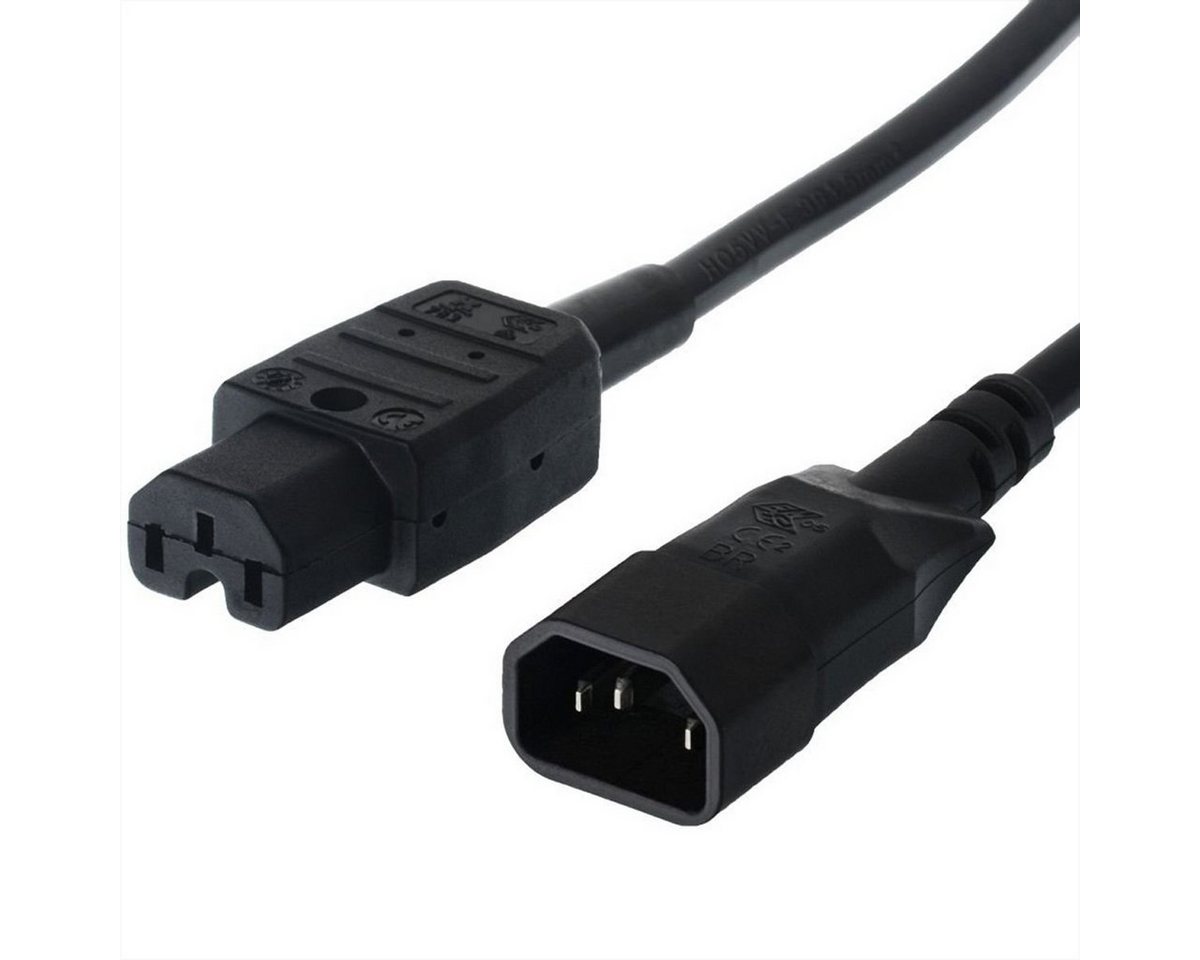 Bachmann Netzkabel Kaltgerätestecker-Stecker auf Warmgeräte-Kupplung Stromkabel, IEC320 C14, Kaltgeräte, 10A Männlich (Stecker), IEC320 C15, Heißgeräte, 10A Weiblich (Buchse) (300.0 cm), IEC320 C14/C15 von Bachmann