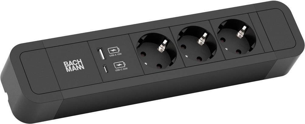 Bachmann PRIMO 2 - Steckdosenleiste - Ausgangsanschlüsse: 3 (USB, 3 x Stromversorgung) - 2 m - Schwarz von Bachmann