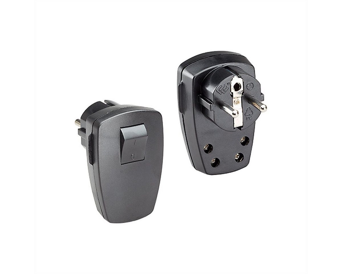 Bachmann Schutzkontaktstecker Stromadapter, 0 cm, schwarz flach Wippschalter 2-p von Bachmann