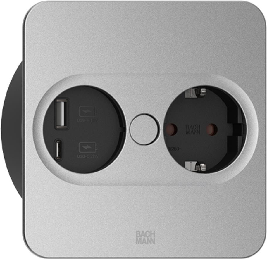 Bachmann TWIST 2 Metallische Abdeckscheibe eckig, schwarz matt, ähnlich RAL 9005 30GE seidenmatt, 1xSchutzkontaktsteckdose schwarz mit erhöhtem Berührungsschutz, 1xUSB A/C 22W Charger, Zuleitung 2,0m H05VV-F3G1,5mm² schwarz mit Aderendhülsen und beigelegtem Schutz (946.105) Bachmann TWIST 2 Metallische Abdeckscheibe eckig, schwarz matt, ähnlich RAL 9005 30GE seidenmatt, 1xSchutzkontaktsteckdose schwarz mit erhöhtem Berührungsschutz, 1xUSB A/C 22W Charger, Zuleitung 2,0m H05VV-F3G1,5mm² schwarz mit Aderendhülsen und beigelegtem Schutz (946.105) von Bachmann
