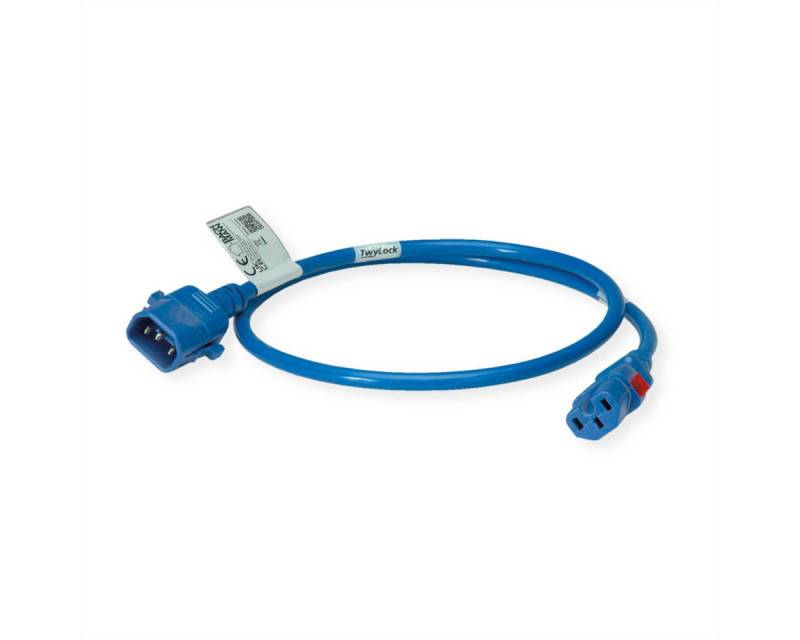 Bachmann TwyLock C14-C15 1.0m blue 10A Stromkabel, IEC320 C14, Kaltgeräte, 10A Männlich (Stecker), IEC320 C15, Heißgeräte, 10A Weiblich (Buchse) (100.0 cm), beidseitig verriegelnd von Bachmann