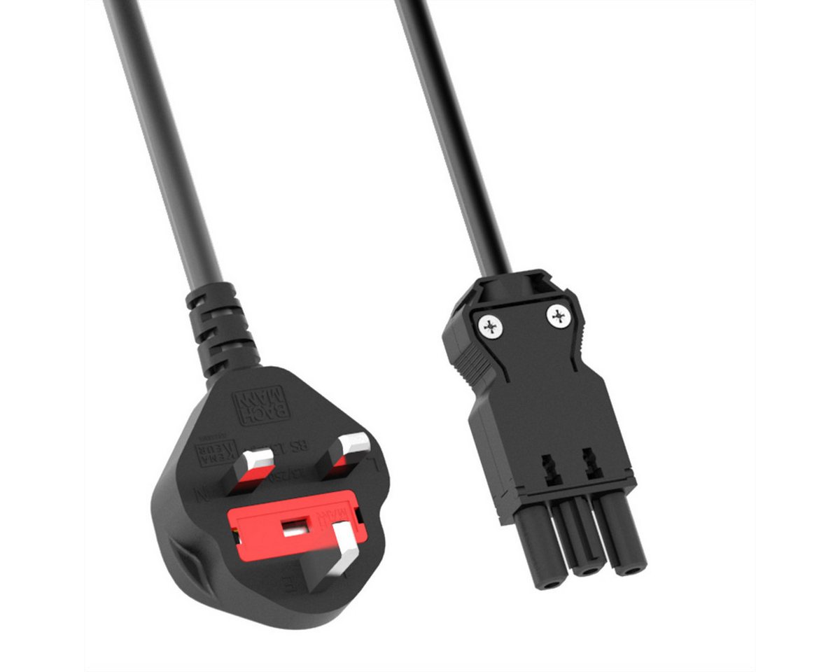 Bachmann Zuleitung H05VV-F 3G 1,5mm² 2m Stromadapter BS 1363, Typ-G Männlich (Stecker) zu Wieland GST18 Weiblich (Buchse), 200.0 cm, Schwarz, UK-Stecker 13A Install.kupplung von Bachmann