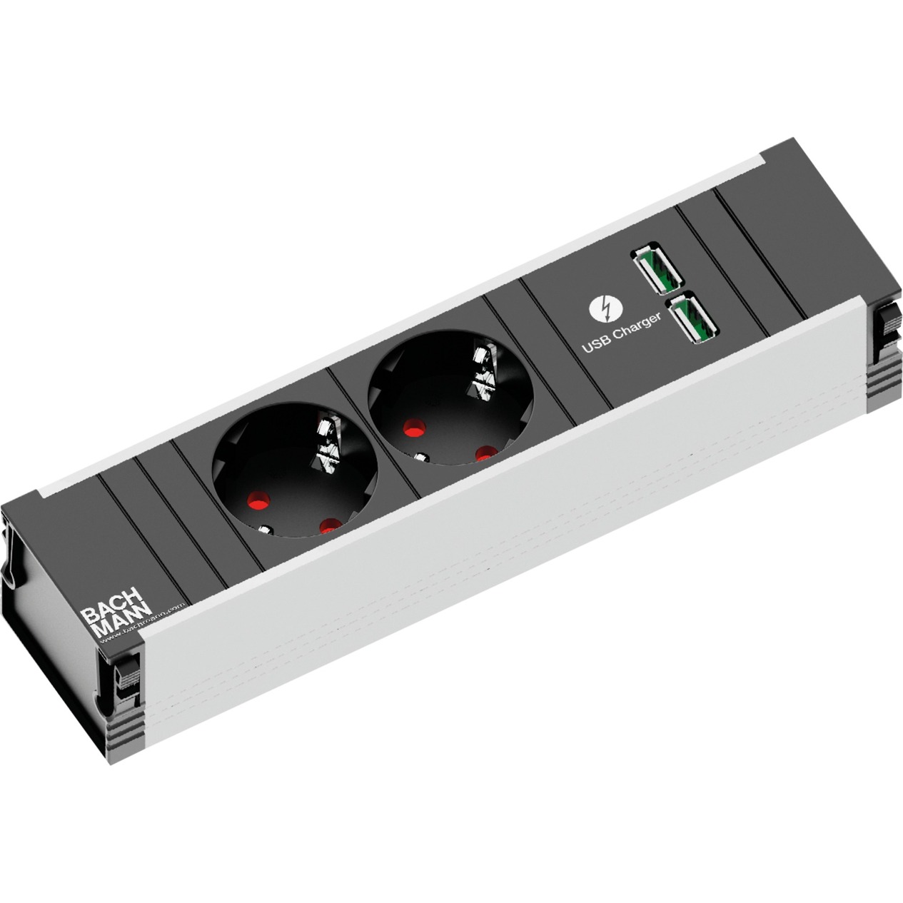 CONI Modulträger 3-fach, 2x Strom, 2x USB-A, Steckdosenleiste von Bachmann