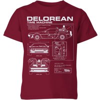 Back To The Future Delorean Schematic Kids' T-Shirt - Burgundy - 3-4 Jahre von Back To The Future