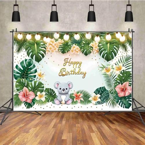 Backdrop Children's 1st Happy Birthday Print Wall Decorations Backdrop Party Background Photo Background Koala Palm Leaf Light Flower Party Photo Zone Props von Backdrop Professional Store