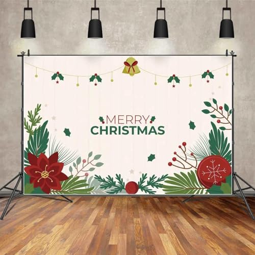 Backdrop Merry Christmas Decoration Print Wall Decorations Backdrop Party Background Flower Leaves Party Background Gold Bell Lights Wall Photo Booth Props von Backdrop Professional Store