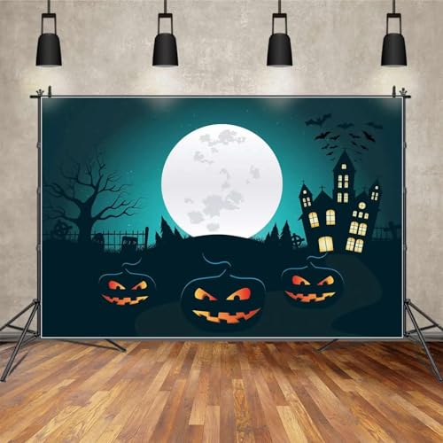 Backdrop for Halloween Decoration Full Moon Light Wall Castle Tree Shadow Background Children Party Prop Photo Booth Pumpkin Lamp Decor von Backdrop Professional Store