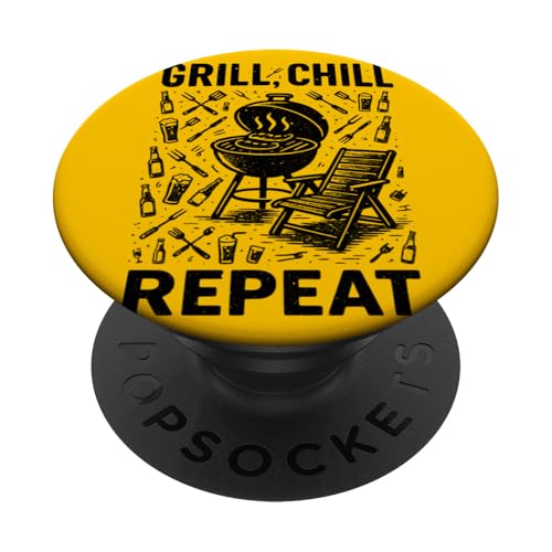 Grill Chill Repeat Vintage BBQ Sommer Barbecue Grillen PopSockets Klebender PopGrip Grill Chill Repeat Vintage BBQ Sommer Barbecue Grillen PopSockets Klebender PopGrip von Backyard Bbq Summer Cookout Clothing