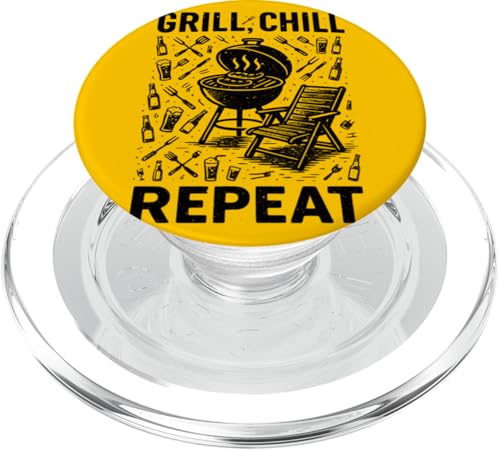 Grill Chill Repeat Vintage BBQ Sommer Barbecue Grillen PopSockets PopGrip für MagSafe Grill Chill Repeat Vintage BBQ Sommer Barbecue Grillen PopSockets PopGrip für MagSafe von Backyard Bbq Summer Cookout Clothing
