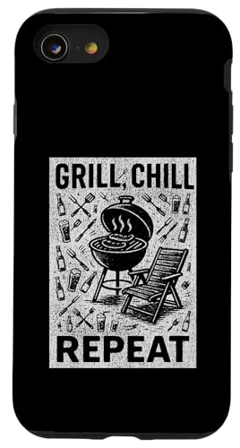 Grill Chill Repeat Vintage BBQ Summer Graphic Tee Grillen Hülle für iPhone SE (2020) / 7 / 8 von Backyard Bbq Summer Cookout Clothing