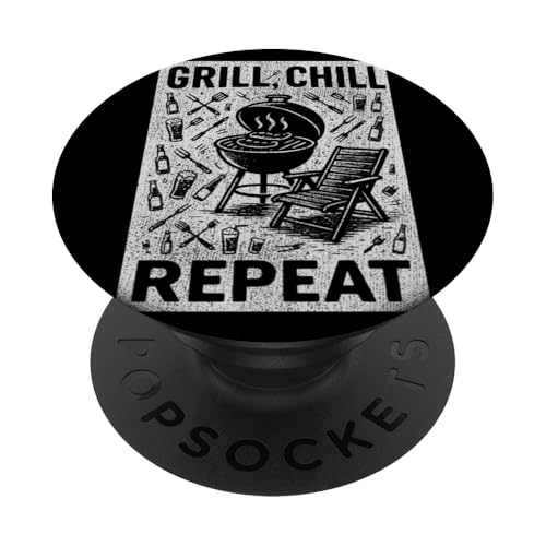 Grill Chill Repeat Vintage BBQ Summer Graphic Tee Grillen PopSockets Klebender PopGrip Grill Chill Repeat Vintage BBQ Summer Graphic Tee Grillen PopSockets Klebender PopGrip von Backyard Bbq Summer Cookout Clothing