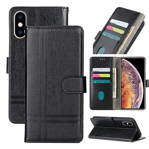 Badalink Schutzhülle Kompatibel mit iPhone X| iPhone XS Hülle Klappbar Premium PU Leder Handytasche, Kartenfächer Etui Flip Case Magnet Brieftasche Stoßfeste Bumper Standfunktion (Schwarz) von Badalink