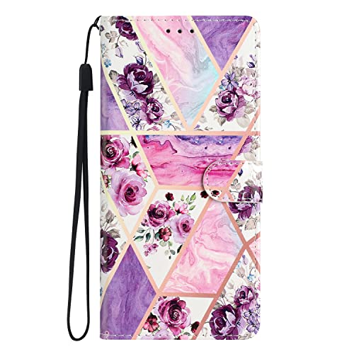Badalink Wallet Cover Kompatibel mit iPhone 8 Plus| 7 Plus| 6 Plus Hülle mit Kartenschlitz, stilvolles Muster, magnetisch, PU-Leder, Flip-Telefonhülle, stoßfest, stoßfest, Klapphülle (lila Blumen) von Badalink