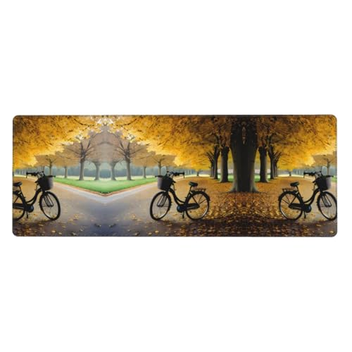 Großes Mauspad, Motiv: Herbstbaum mit altem Fahrrad, 30 x 80 cm, Gaming-Schreibtischmatte, erweiterter Schutz für Zuhause, Büro, Computer, Laptop von BaerK