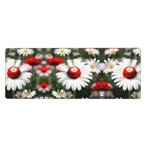 Großes Mauspad mit Blume und weißem Gänseblümchen-Druck, 30 x 80 cm, Gaming-Schreibtischmatte, erweiterter Schutz für Zuhause, Büro, Computer, Laptop von BaerK