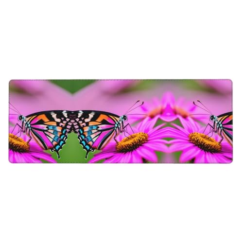Großes Mauspad mit Blumenmuster und Schmetterlings-Druck, 30 x 80 cm, Gaming-Schreibtischmatte, erweiterter Schutz für Zuhause, Büro, Computer, Laptop von BaerK