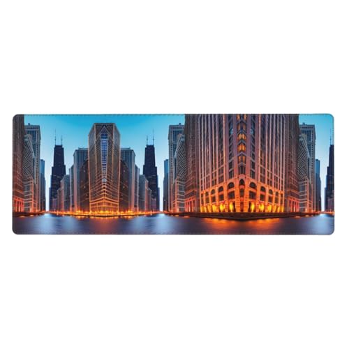 Großes Mauspad mit Chicago-Illinois-Druck, 30 x 80 cm, Gaming-Schreibtischmatte, erweiterter Schutz für Zuhause, Büro, Computer, Laptop von BaerK