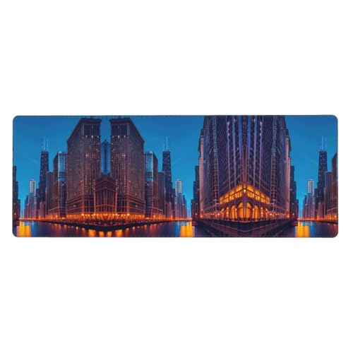 Großes Mauspad mit Chicago-Nacht-Druck, 30 x 80 cm, Gaming-Schreibtischmatte, erweiterter Schutz für Zuhause, Büro, Computer, Laptop von BaerK