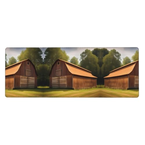 Großes Mauspad mit Holz-Scheunen-Landschaftsdruck, 30 x 80 cm, Gaming-Schreibtischmatte, erweiterter Schutz für Zuhause, Büro, Computer, Laptop von BaerK
