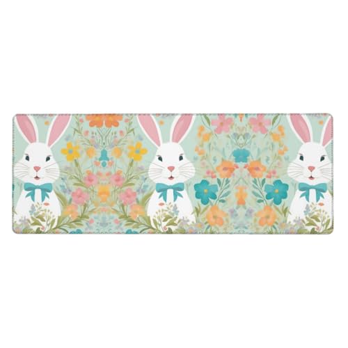 Großes Mauspad mit Osterhasen-Blumendruck, 30 x 80 cm, Gaming-Schreibtischmatte, erweiterter Schutz für Zuhause, Büro, Computer, Laptop von BaerK