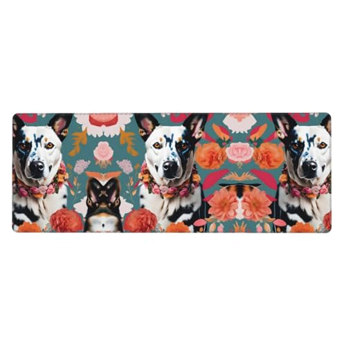 Großes Mauspad mit Rinderhund, Blumendruck, 30 x 80 cm, Gaming-Schreibtischmatte, erweiterter Schutz für Zuhause, Büro, Computer, Laptop von BaerK