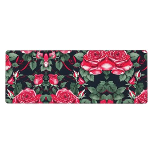 Großes Mauspad mit Rosen-Blumendruck, 30 x 80 cm, Gaming-Schreibtischmatte, erweiterter Schutz für Zuhause, Büro, Computer, Laptop von BaerK