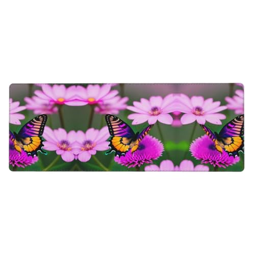 Großes Mauspad mit Schmetterlings- und Blumendruck, 30 x 80 cm, Gaming-Schreibtischmatte, erweiterter Schutz für Zuhause, Büro, Computer, Laptop von BaerK