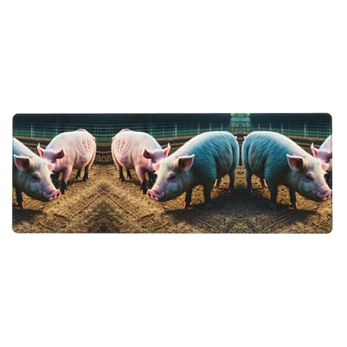 Großes Mauspad mit Schweinchen im Bauernhof, 30 x 80 cm, Gaming-Schreibtischmatte, erweiterter Schutz für Zuhause, Büro, Computer, Laptop von BaerK