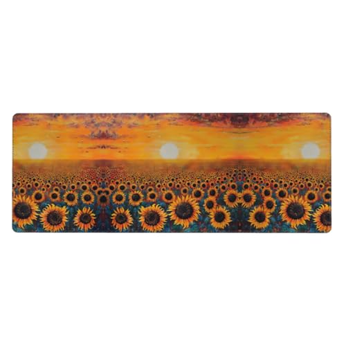 Großes Mauspad mit Sonnenblumenfeld, Sonnenuntergang, Blumenmeer, 30 x 80 cm, Gaming-Schreibtischmatte, erweiterter Schutz für Zuhause, Büro, Computer, Laptop von BaerK