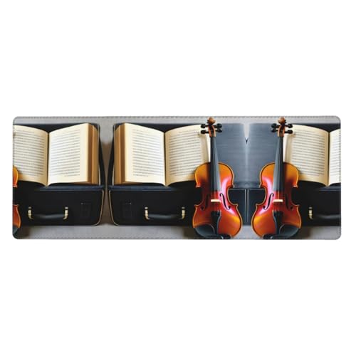 Großes Mauspad mit Violinen- und Buchdruck, 30 x 80 cm, Gaming-Schreibtischmatte, erweiterter Schutz für Zuhause, Büro, Computer, Laptop von BaerK