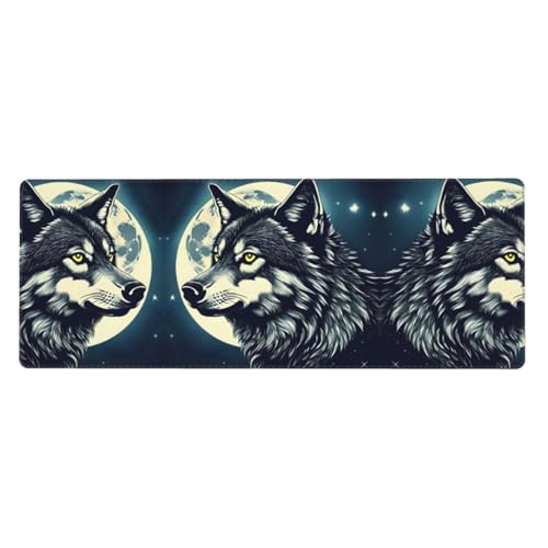 Großes Mauspad mit Wolf-Nachtmond-Druck, 30 x 80 cm, Gaming-Schreibtischmatte, erweiterter Schutz für Zuhause, Büro, Computer, Laptop von BaerK