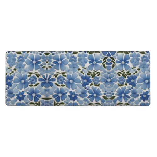 Großes Mauspad mit blauem Blumendruck, 30 x 80 cm, Gaming-Schreibtischmatte, erweiterter Schutz für Zuhause, Büro, Computer, Laptop von BaerK