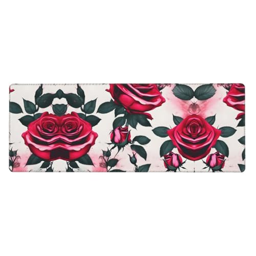 Großes Mauspad mit blühenden Rosen-Blumen, 30 x 80 cm, Gaming-Schreibtischmatte, erweiterter Schutz für Zuhause, Büro, Computer, Laptop von BaerK