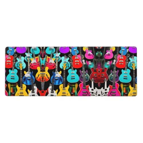 Großes Mauspad mit buntem Gitarren-Druck, 30 x 80 cm, Gaming-Schreibtischmatte, erweiterter Schutz für Zuhause, Büro, Computer, Laptop von BaerK