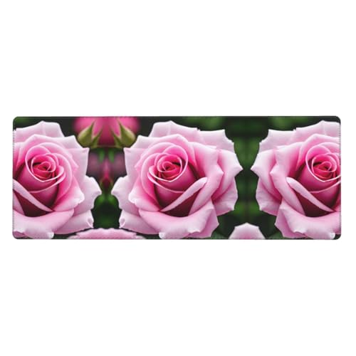 Großes Mauspad mit rosa Rosenblüten, 30 x 80 cm, Gaming-Schreibtischmatte, erweiterter Schutz für Zuhause, Büro, Computer, Laptop von BaerK