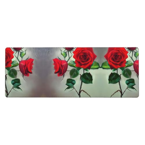 Großes Mauspad mit rotem Rosenbild, 30 x 80 cm, Gaming-Schreibtischmatte, erweiterter Schutz für Zuhause, Büro, Computer, Laptop von BaerK