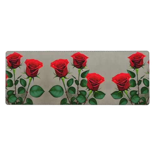 Großes Mauspad mit roten Rosen und 1 Druck, 30 x 80 cm, Gaming-Schreibtischmatte, erweiterter Schutz für Zuhause, Büro, Computer, Laptop von BaerK