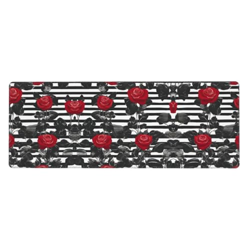 Großes Mauspad mit schwarz-weißen Streifen und roten Rosen, 30 x 80 cm – Gaming-Schreibtischmatte, erweiterter Schutz für Zuhause, Büro, Computer, Laptop Großes Mauspad mit schwarz-weißen Streifen und roten Rosen, 30 x 80 cm – Gaming-Schreibtischmatte, erweiterter Schutz für Zuhause, Büro, Computer, Laptop von BaerK