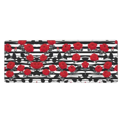 Großes Mauspad mit schwarz-weißen Streifen und roten Rosen, 30 x 80 cm – Gaming-Schreibtischmatte, erweiterter Schutz für Zuhause, Büro, Computer, Laptop Großes Mauspad mit schwarz-weißen Streifen und roten Rosen, 30 x 80 cm – Gaming-Schreibtischmatte, erweiterter Schutz für Zuhause, Büro, Computer, Laptop von BaerK