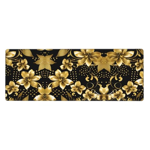 Großes Mauspad mit schwarzem und goldfarbenem Blumendruck, 30 x 80 cm, Gaming-Schreibtischmatte, erweiterter Schutz für Zuhause, Büro, Computer, Laptop Großes Mauspad mit schwarzem und goldfarbenem Blumendruck, 30 x 80 cm, Gaming-Schreibtischmatte, erweiterter Schutz für Zuhause, Büro, Computer, Laptop von BaerK