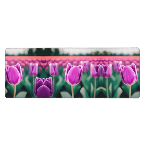 Großes Mauspad mit violettem Tulpenmuster, 30 x 80 cm, Gaming-Schreibtischmatte, erweiterter Schutz für Zuhause, Büro, Computer, Laptop von BaerK