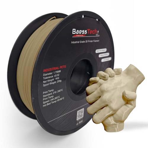 BaessTech INDUSTRIAL PETG Filament 1.75mm für 3D Drucker, 1kg (2,2 lbs) Spule, Premium PETG Filament, Deutsche Markenqualität, Saubere Wicklung, Farbe Beige Elfenbein von BaessTech