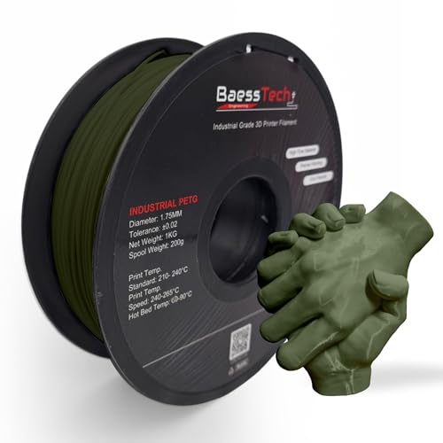 BaessTech INDUSTRIAL PETG Filament 1.75mm für 3D Drucker, 1kg (2,2 lbs) Spule, PETG 3D Drucker Filament, Deutsche Markenqualität in der Farbe Militärgrün von BaessTech