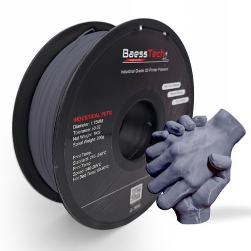 BaessTech INDUSTRIAL PETG Filament 1.75mm für 3D Drucker, 1kg (2,2 lbs) Spule, Premium PETG Filament, Deutsche Markenqualität, Saubere Wicklung, Farbe Hell Grau von BaessTech