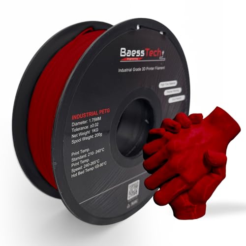 BaessTech INDUSTRIAL PETG Filament 1.75mm für 3D Drucker, 1kg (2,2 lbs) Spule, PETG 3D Drucker Filament, Deutsche Markenqualität in der Farbe Signalrot von BaessTech