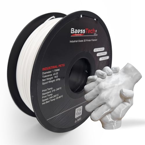 BaessTech INDUSTRIAL PETG Filament 1.75mm für 3D Drucker, 1kg (2,2 lbs) Spule, Premium PETG Filament, Deutsche Markenqualität, Saubere Wicklung, Farbe Weiß von BaessTech